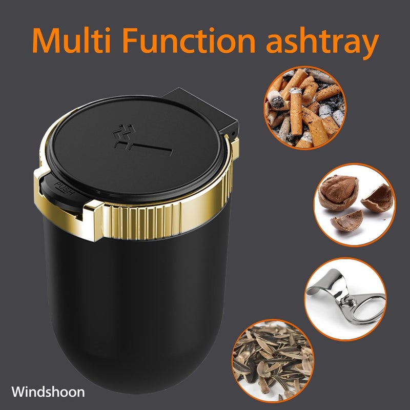 Windshoon Smokeless Car Ashtray with Lid - Stainless Steel Inner Container Windproof Ashtray, Portable LED Blue Light Auto Accessories for Travel, Detachable Mini Trash Can (Golden 1-Pack) - Image 4